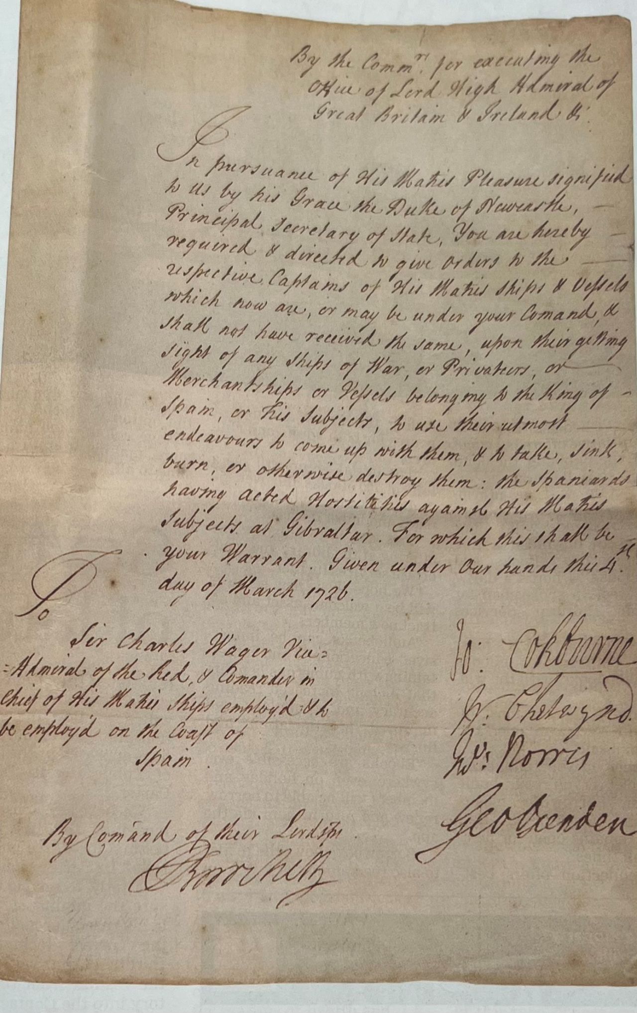 1720’s Warrant Penned Ahead of Anglo-Spanish War Acquired At Auction By Ocean Village Group