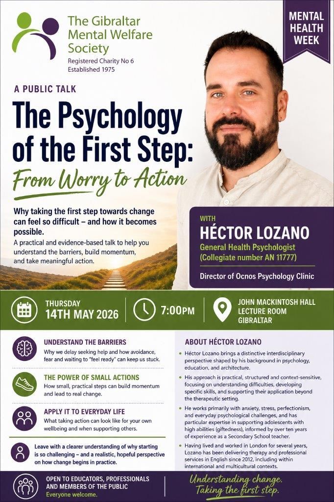 Gibraltar Mental Welfare Society To Host Talk By Héctor Lozano On 'The Psychology Of The First Step: From Worry To Action'